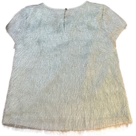 VTG 00s Eyelash Fringe Textured Tee Shirt Blouse Top Sz 6 Petite Mint Green Fun - Picture 8 of 8